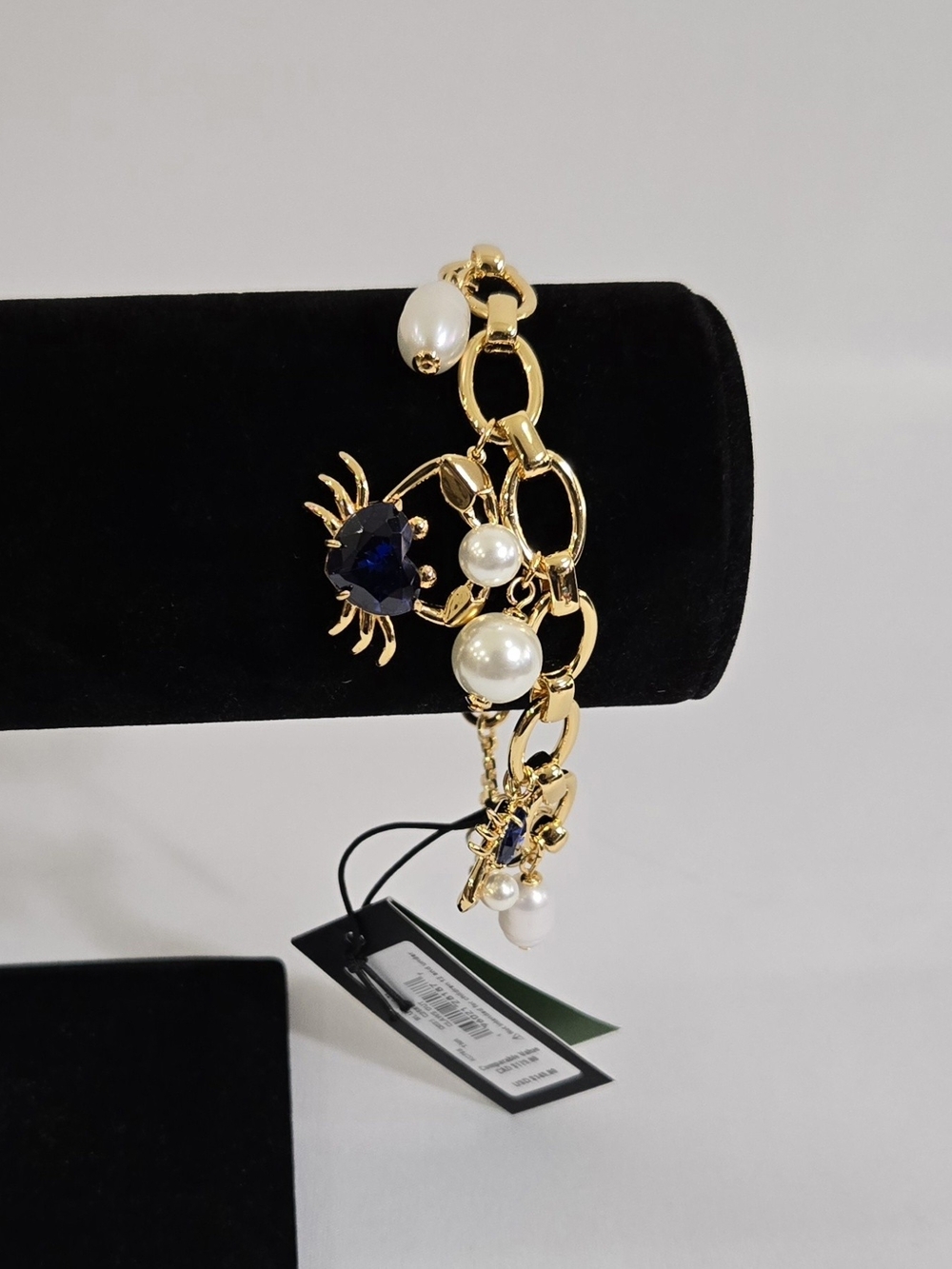 kate spade Gold Link Bracelet with Navy Crystal Crab and Pearl Charms #1067